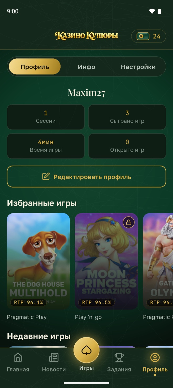 Профиль игрока со статистикой